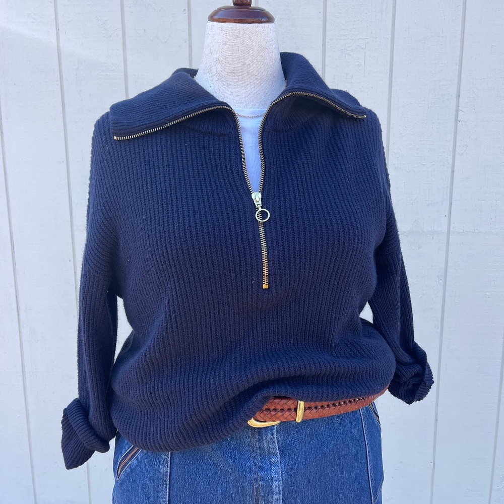 Talbots Navy Wool and Cotton Half Zip Size 1X